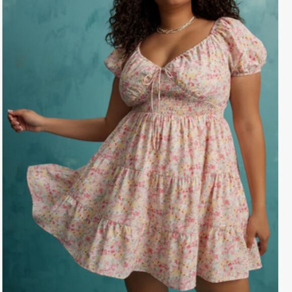 NWT Arula Claire mini dress Sz 3X Blue yellow floral - Picture 7 of 8